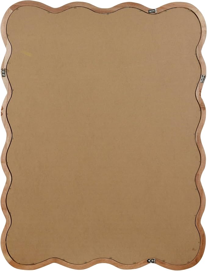 40x30 Inch Wooden Wavy Rectangle Wall Mirror, Modern Solid Wood Frame Decorative Accent Mirror for Bedroom, Bathroom, Living Room, Entryway, Natural Wood Color