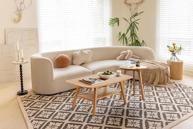 Mid Century Modern Coffee Table: 100% Solid Wood Coffee Table - 2-Tier Storage Design - Space Saving Small Coffee Tables for Living Room, Apartment (Natural, 31.49")