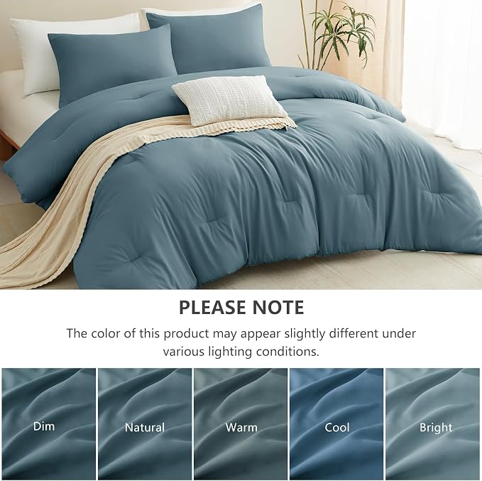 CozyLux California King Comforter Set Mineral Blue, 3 Pieces Cal King Lightweight Down Alternative Quilted Bedding Sets, All Season Breathable Solid Comforter with 2 Pillowcases, Bed Set Gift for Home