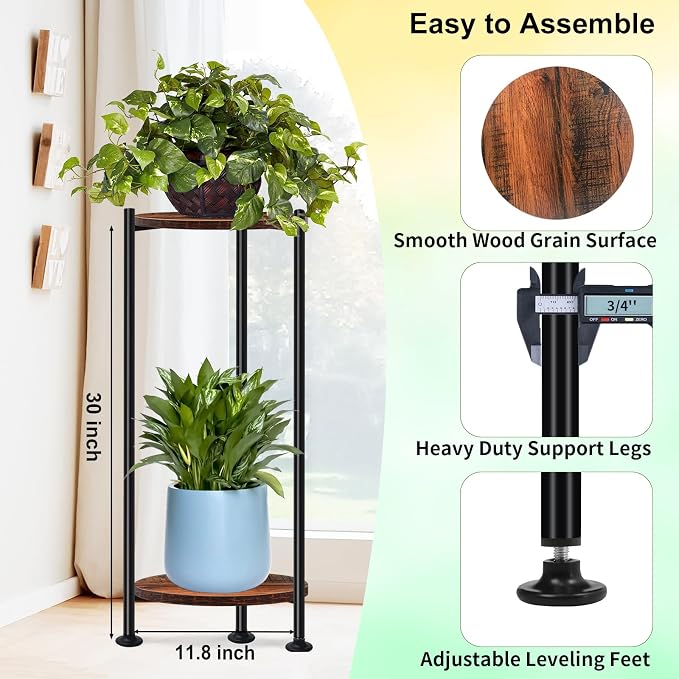 Lilybud--lily 2-Pack Plant Stand Indoor Outdoor, 30'' Tall Plant Stands for Indoor Plants, Heavy Duty Indoor Plant Shelf, 2 Tier Flower Stand for Living Room, Balcony, Deck(Brown)