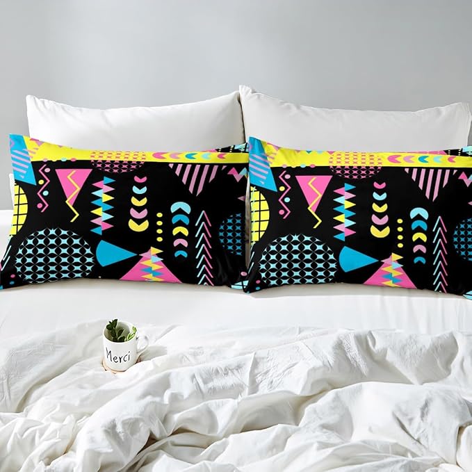 Memphis Duvet Cover Set Twin Size, Retro 80s 90s Fashion Style Bedding Set for Kids Boys Girls, Colorful Geometric Abstract Comforter Cover Soft Polyester Quilt Cover with 1 Pillowcase,No Comforter