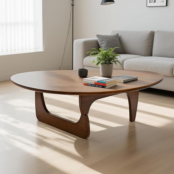 Solid Wooden Modern Triangle Coffee Table: Unique Funky Coffee Tables for Living Room, Oval Mid-Century Irregular Abstract Tea Tables for Patio Office Balcony Bedroom