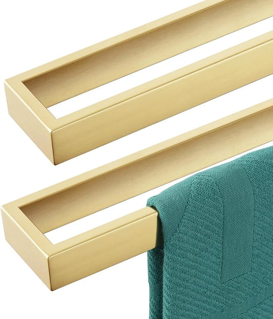 KOKOSIRI Towel Bars Brushed Gold Bath Towel Holders 16-Inch Kitchen Towel Rack Stainless Steel Bathroom Hardware Wall Mounted, 2 Pack B4008BG-L16-P2