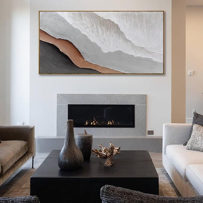 SOUGUAN Textured Home Wall Decor Gray and White Canvas Painting Abstract Art Posters 24"x48" Kitchen Artwork Pictures for Office