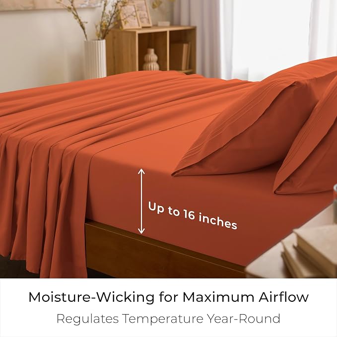 Mellanni Twin Sheets Set - 3 PC Iconic Collection Bedding - Hotel Luxury, Extra Soft, Cooling Bed Sheets - Wrinkle, Fade, Stain Resistant (Twin, Poppy Orange)
