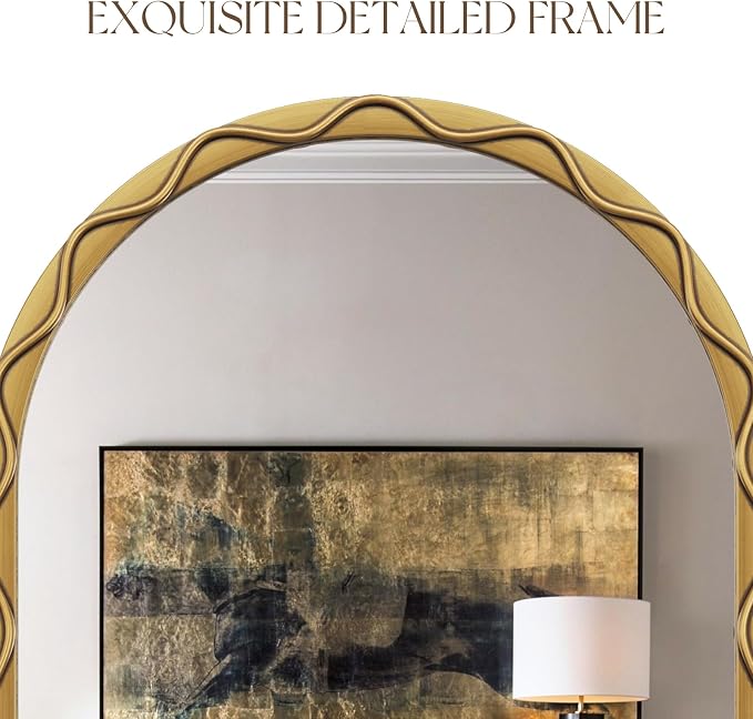 Uniclinens Vintage Arched Mirror Decor - Large Antique Gold Scalloped Mirror Decor with Metal Frame, Wavy Decor Mirror for Nursery,Entryway,Fireplace,Living Room,Hallway,Bathroom,24"X36"
