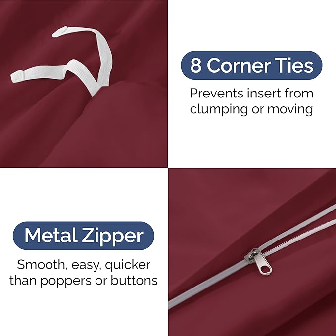 Duvet Cover Full Size - Extra Soft Full Size Duvet Cover - Lightweight, Breathable & Cozy - Easy Care & Fade Free w/Zipper Closures & Ties - 80" x 90" Inches - (Burgundy) Comforter Not Included