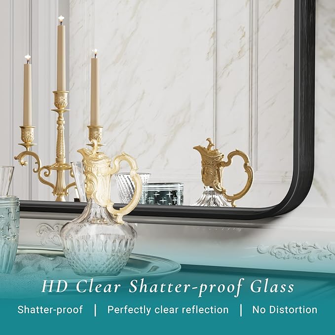 NEWBULIG Wall Mirror, Bathroom Mirror for Over Sink, Matte Metal Framed Vanity Mirror, Wall Decor for Bedroom, Tempered Glass