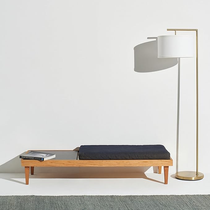 Brightech Montage Modern Floor Lamp - LED Standing Lamp with White Shade and Adjustable Color for Living Rooms & Offices - Tall Corner Bedroom Reading Light for Contemporary Home Decor - Antique Brass