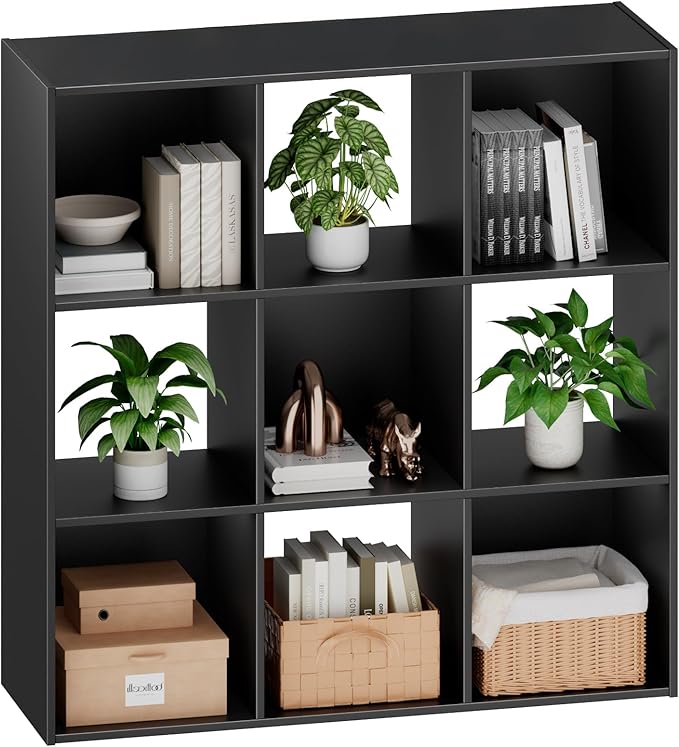 Sweetcrispy 9 Cube Storage Organizer - Open Cube Bookshelf with 5 Removable Back Panels, Display Storage Bookcase for Living Room, Bedroom, Entrance Hall, Home Office，36" Lx11.6 Wx36 H, Black