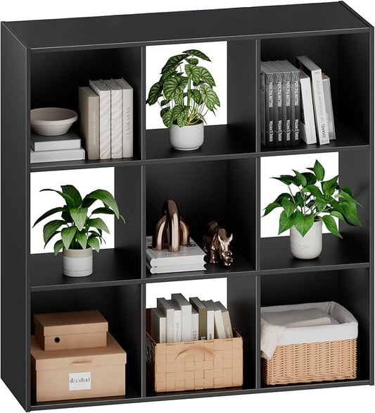 Sweetcrispy 9 Cube Storage Organizer - Open Cube Bookshelf with 5 Removable Back Panels, Display Storage Bookcase for Living Room, Bedroom, Entrance Hall, Home Office，36" Lx11.6 Wx36 H, Black