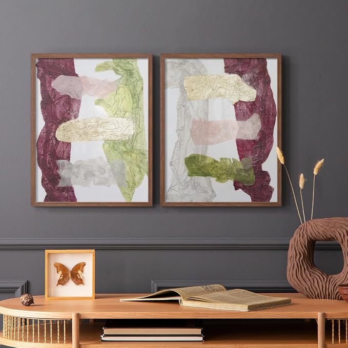 Renditions Gallery Set of 2 Peel & Stick Framed Prints, Abstract Wall Art, Mix Color Dyed Textures Wall Decor, Re-Stickable - Ready to Hang - 22"x28" - Walnut Frame LT588