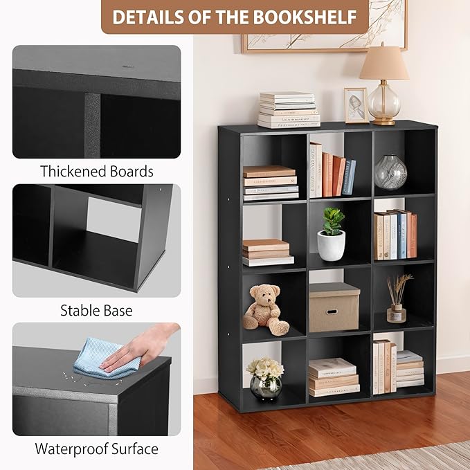 ZenStyle 12 Cube Storage Shelf Organizer Bookshelf with Open Back Closet Cabinet, DIY Plastic Modular Book Shelf for Organizing Closet Bins