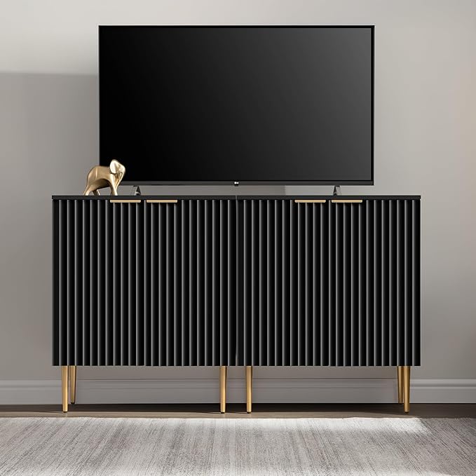 SICOTAS Modern Entryway Sideboard - Credenza Buffet Cabinet Storage with 2 Doors & Adjustable Shelves, Accent Console Coffee Bar Table for Kitchen Living Room Hallway, Black