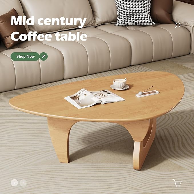 Mid Century Modern Coffee Table - Wooden Coffee Table for Living Room,Center Table Suitable for Bedroom Living Room Reception Office Tables (Wood, Large 45 * 29 * 16in)
