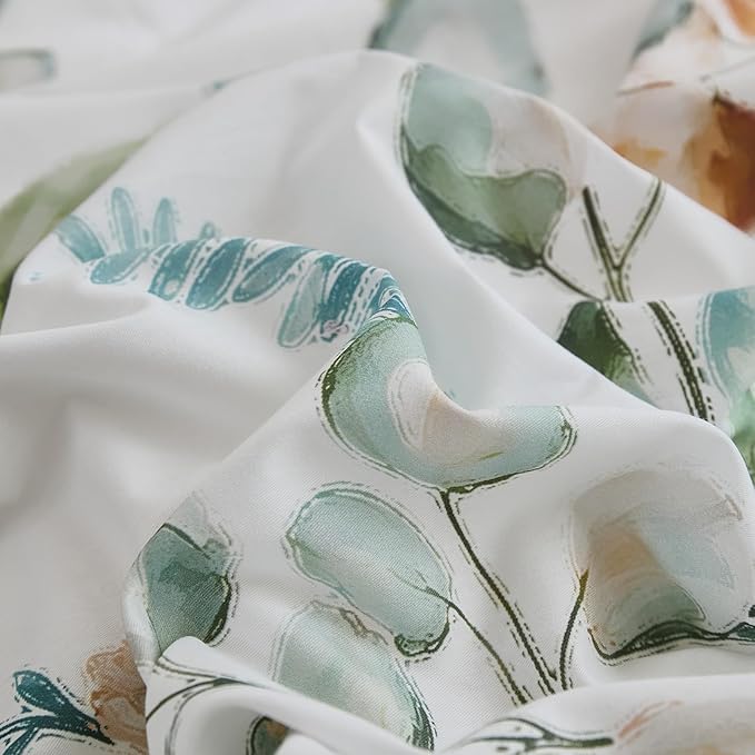 100% Cotton Duvet Cover King Size – Eucalyptus Botanical Print Green Floral Duvet Cover Set, 3-Piece Soft Breathable Natural Premium Cotton Bedding Set for All Seasons