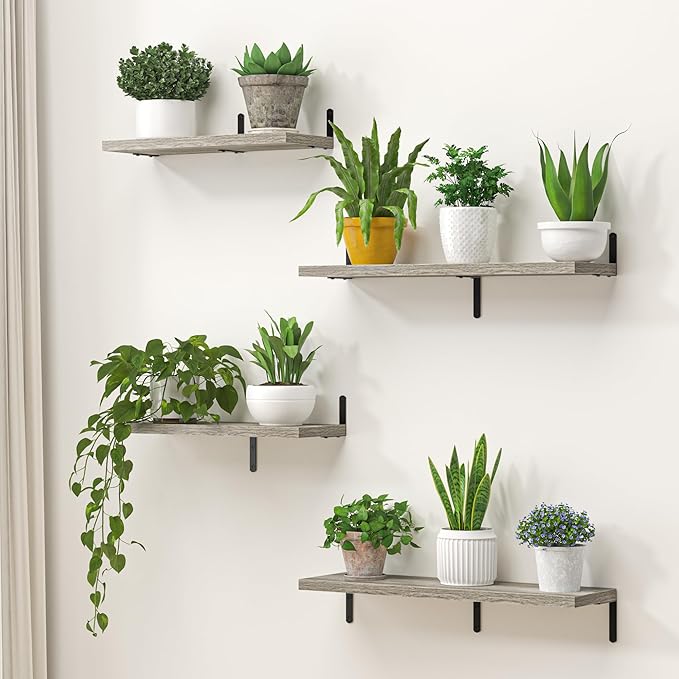 Marsmiles Extra Wide Floating Shelves for Wall, 36x8 Inch Natural Wood Grain Bookshelves, Heavy Duty Mounted Shelving for Bathroom, Kitchen, Living Room, Bedroom,Set of 2，Grey