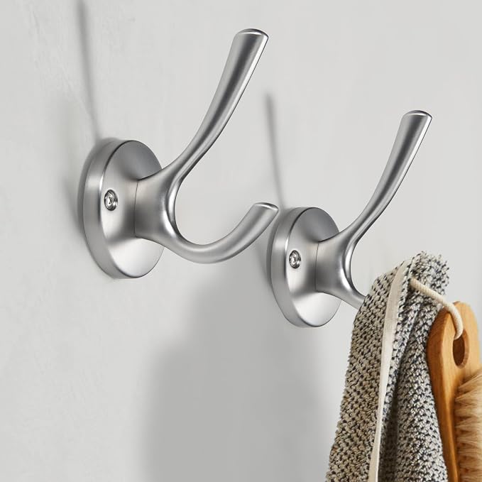 TUNNY 5 Pack Round Coat Towel Hooks - Brushed Nickel Coat Hooks for Hanging Coats Towel Hooks for Bathroom Wall Mounted Zinc Alloy Bath Towel Hooks Robe Clothes Hook Holder Heavy Duty Wall Hooks