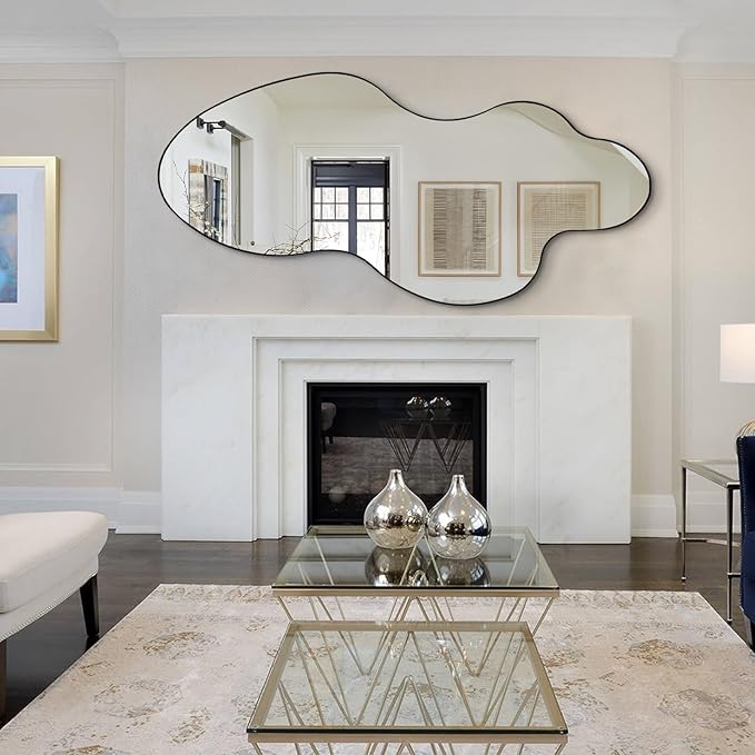 Irregular Mirror, 60"x30" Asymmetrical Mirror Full Length, Large Abstract Mirrors with Metal Frame, Modern Unique Shaped Mirrors for Living Room Bathroom Bedroom Hallway Entryway Fireplace