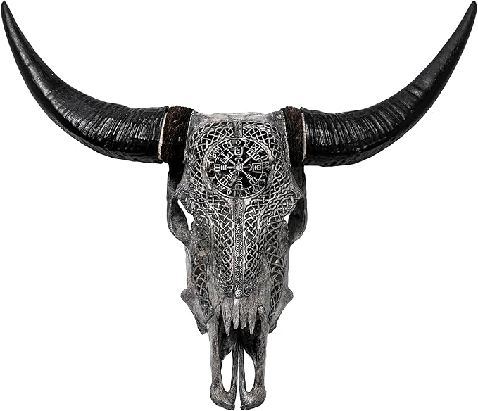 Skull Bliss - Hand-Carved Real Authentic Taxidermy Cow Skull/Bull Skull Wall Decor with Horns/Norse Viking Gift for Men/Real Animal Cow Skull Wall Decor (Standard Horns)