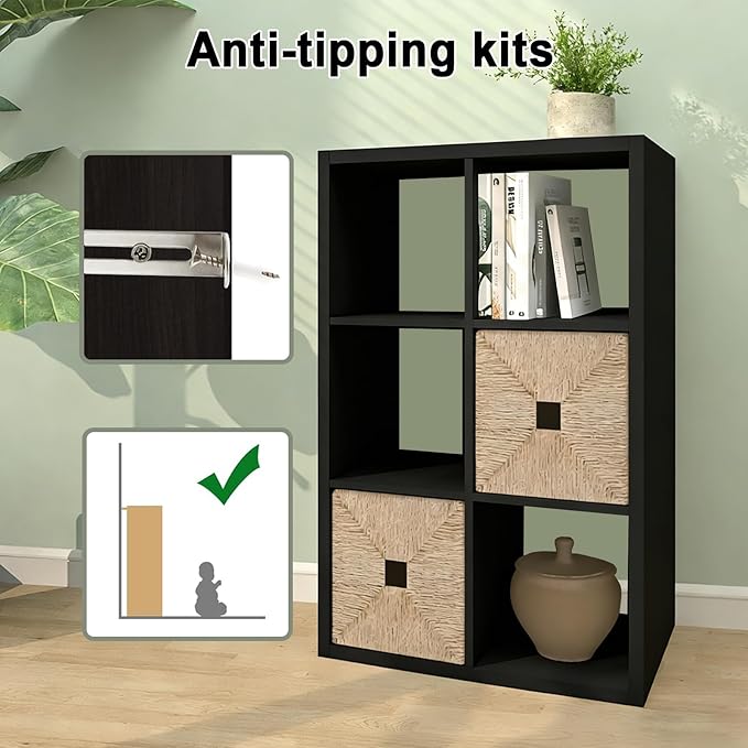 CTESNE【2026 Wooden Thick Frame 6 Cube Storage Organizer Shelf with Anti-Tipping Kits + Reversible Open Back Bookcase, Horizontal and Vertical Dual-use（Chocolate,11inch）