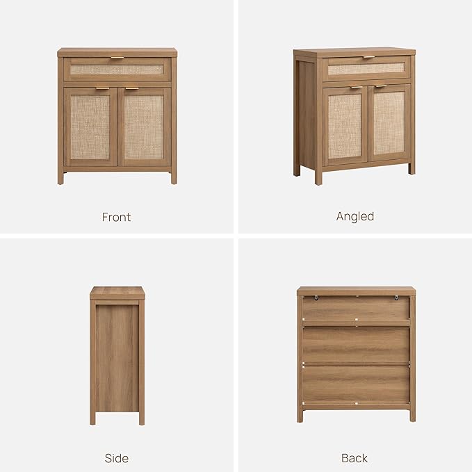 SICOTAS Sideboard Buffet Cabinet Set of 3, Rattan Credenza Storage Cabinet, Boho Buffet Table Console Cabinets with Drawer, Farmhouse Coffee Bar for Living Room, Natural Oak