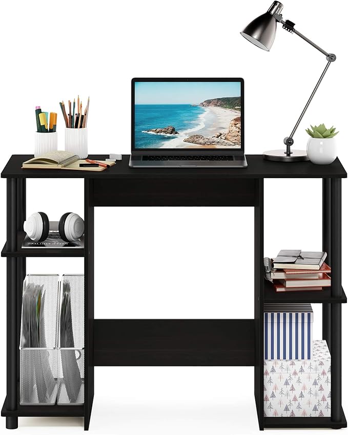 Furinno JAYA Desk, 38.4" Wide Gaming Desk, Computer Study Desk, Office Desk with Side Shelves, Open Storage, for Home Office, Bedroom, Dorm, Study Room, Espresso