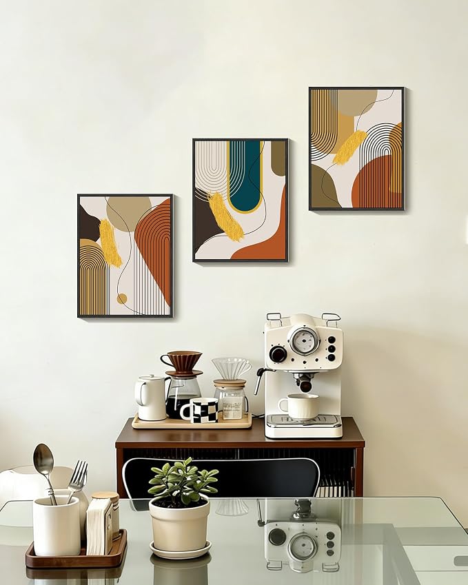 PHOPAGO Boho Abstract Framed Wall Art Modern Minimalist Luxury Gold Line Artwork Kitchen Dining Room Decor 11x14in Black Framed