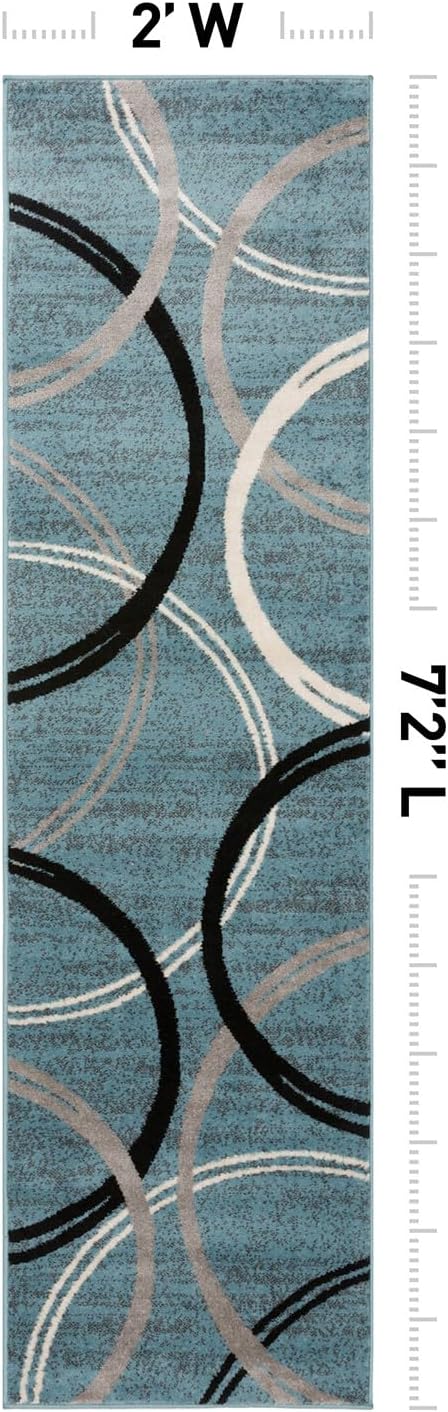 Rugshop Modern Wavy Circles Design Runner Rug, Non-Shedding Carpet for Hallway, Kitchen, or Entryway, Blue, 2' x 7'2"