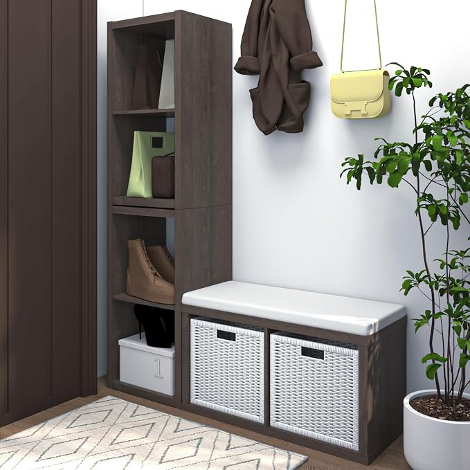 Endearing Limons【2026 Wooden Thick Border 2 Cube Shelf Storage Organizer with Anti-Tipping Kits + Reversible Open Back Bookcase (11 * 11 Unit Cell Chocolate)