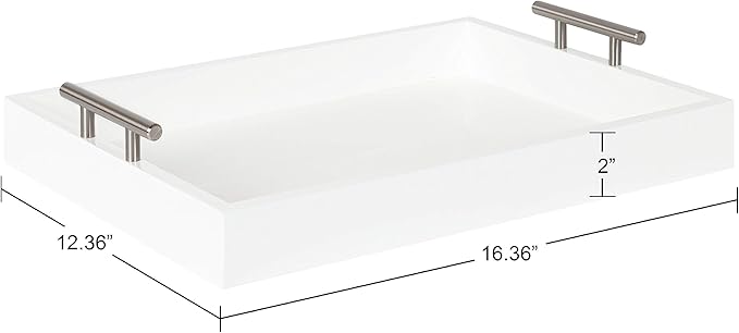 Kate and Laurel Lipton Modern Rectangular Tray, 16.5 x 12.25, White and Silver, Decorative Accent Tray for Storage and Display
