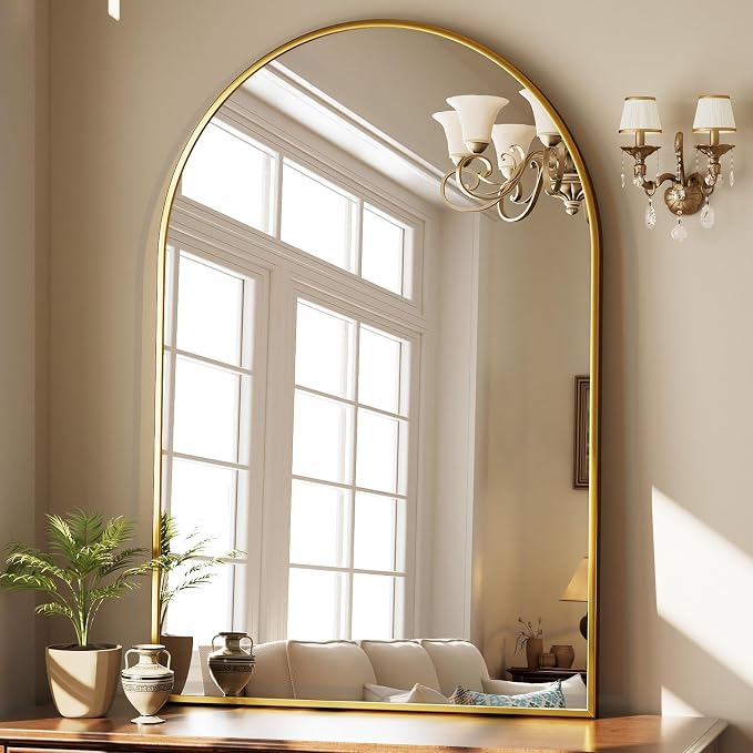 HARRITPURE Arched Bathroom Mirror - 30"x48" Gold Large Wall Mounted Vanity Mirror Aluminum Alloy Frame Arch Wall Mirror for Living Room, Bedroom, Entryway