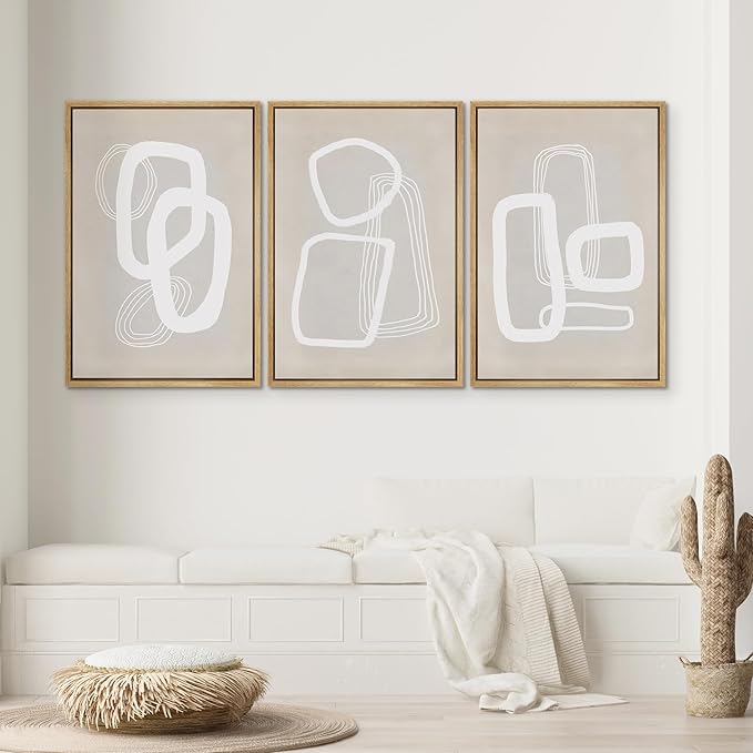 SIGNWIN Framed Canvas Print Wall Art Set Mid-Century Geometric Polygon Variety Abstract Shapes Cozy Neutral Decorative Contemporary Minimal for Living Room, Bedroom, Office - 24"x36"x3 Natural