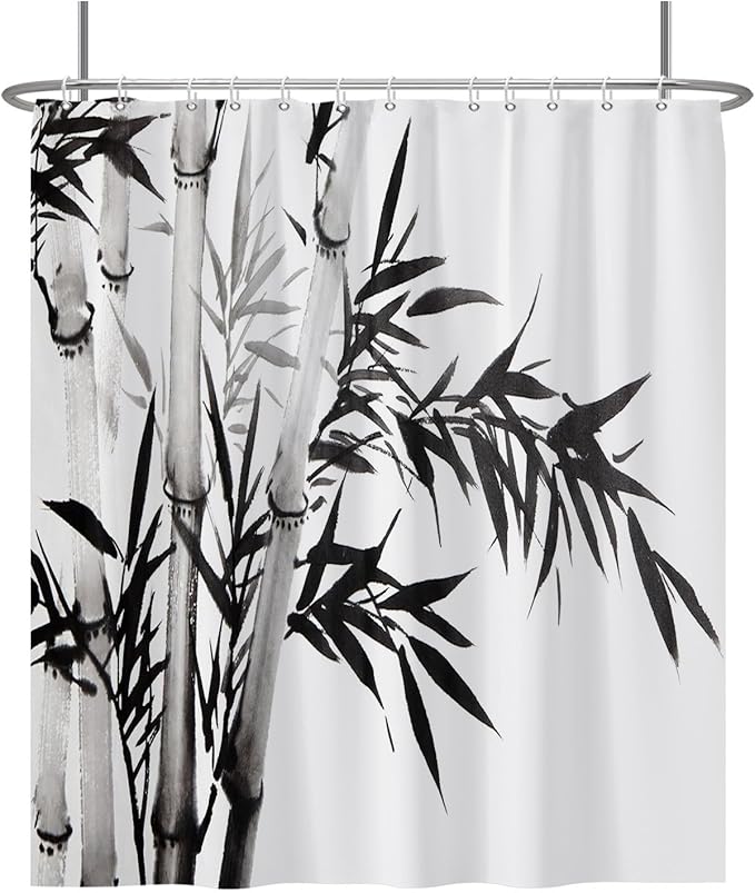 Baocicco Black White Bamboo Shower Curtain Chinese Ink Painting Plant Art Aesthetic Shower Curtains Decorative for Bathroom Waterproof Fabric Shower Curtain with Hooks 72x78 Inches
