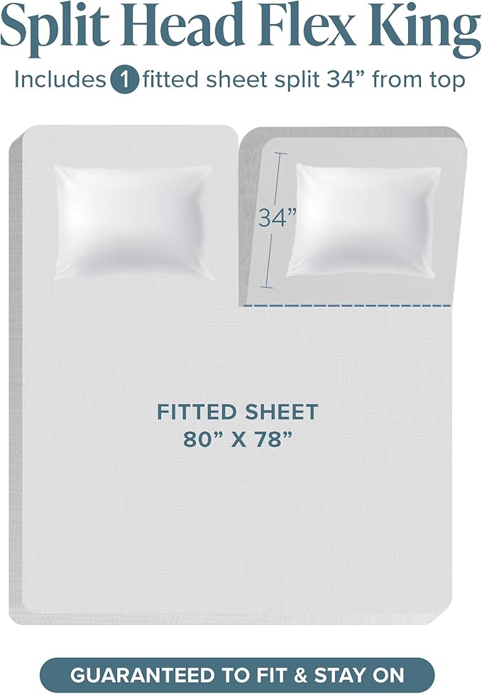 Bare Home Split Head Flex King Sheet Set - 1800 Ultra-Soft Microfiber Bed Sheets - Double Brushed - Deep Pockets - Easy Fit - 4 Piece Set - Bedding Sheets & Pillowcases (Dark Blue)