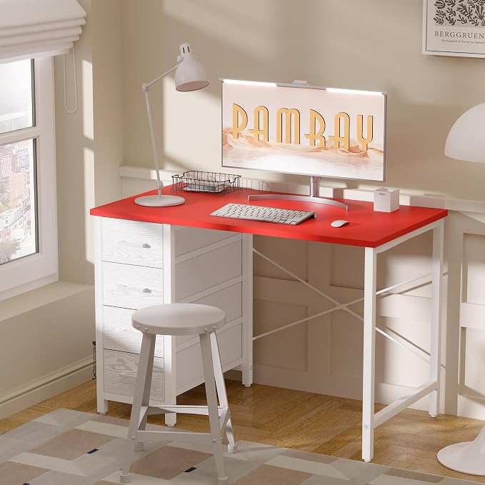 Pamray 32 Inch Computer Desk with 4 Drawers Small Office Desk for Home Bedroom Study Writing Simple Modern Computer Table Red