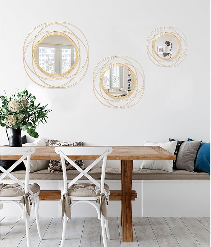 Mirrors for Wall Gold Circular Art Classic Metal Iron Frame Wall Mirror Decor Living Room Bedroom Bathroom Office Farmhouse Entryway Small 12” x 12”