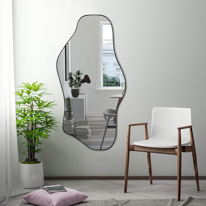 Irregular Mirror, 47.2"x23" Large Asymmetrical Wall Mirror, Odd Shaped Mirrors, Modern Frameless Abstract Mirrors for Living Room Bathroom Bedroom Entryway Fireplace