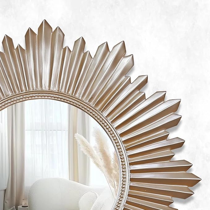 Armanda Collection Sunburst Round Wall Mirror Handmade Resin Frame Decorative Home Accent (Taupe, 47x47 cm)
