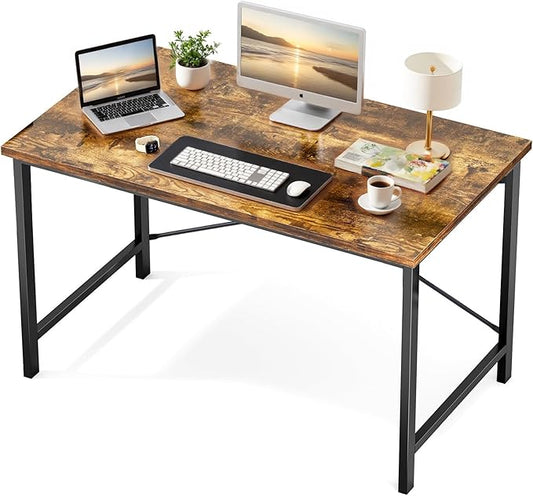 Sweetcrispy Computer Small Office Desk 47 Inch Student Study Writing Work with Metal Frame Wood Tabletop Modern Simple PC Home Bedroom Table, Rustic Brown