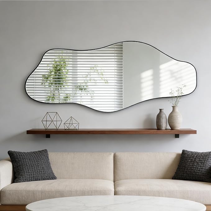 Large Irregular Mirror, 60"x24" Asymmetrical Tempered Glass Mirror, Modern Abstract Frameless Mirrors for Living Room Bathroom Bedroom Hallway Entryway Dressing, Horizontal Or Vertical
