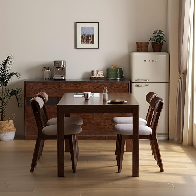 100% Solid Wood Dining Room Chairs - Practical Kitchen Chairs - Wood Chair for Dining Room, Kitchen (4, Walnut with Grey Cushion)