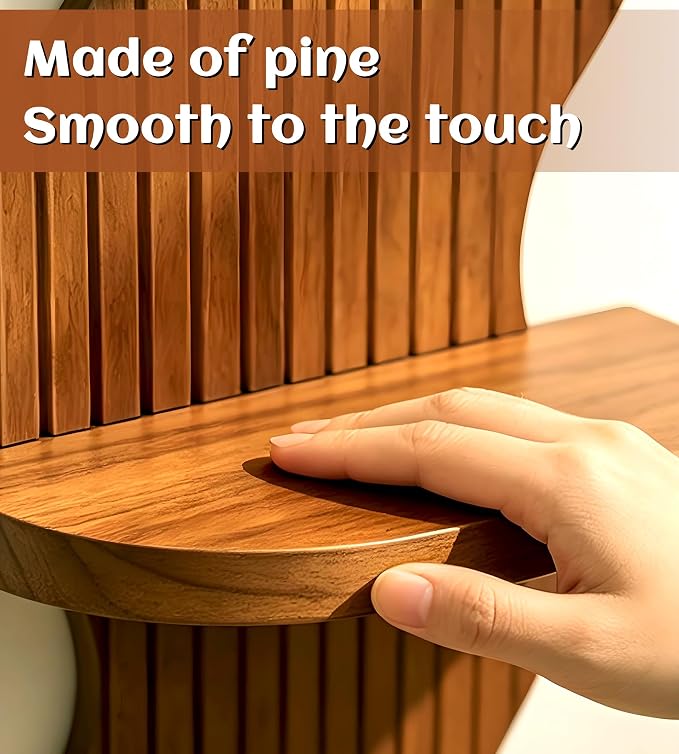 2-Tier Boho Arch Wall Shelf, 17x7.9in Mid Century Modern Wood Floating Shelves, Rustic Brown Hanging Shelf for Living Room Bedroom Office Decor Plant Display