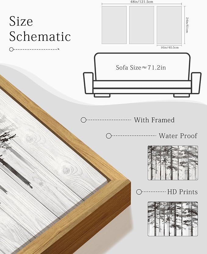 KUVIOKE Woodcut Pine Tree Framed Wall Art Nature Abstract Forest Wall Decor Rustic Minimalist Painting for Bedroom Dining Room 16x24in (Natural Framed)