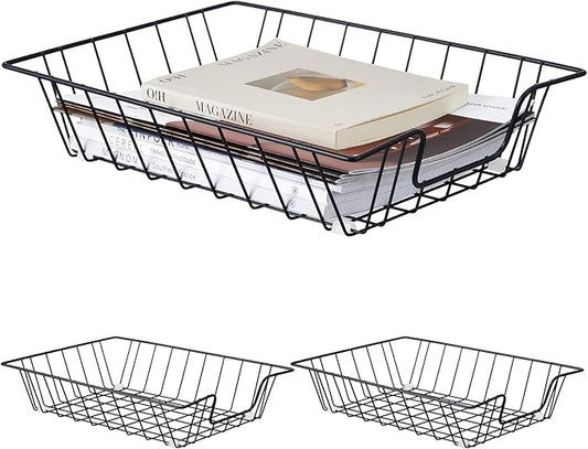 Yeaqee 3 Pcs Letter Tray Wire Paper Trays Stackable File Desk Organizer Metal File Paper Holder Basket for Desk Desktop Letter Storage for Office Home Classroom School (Black,14'' X 10'' X 3'')