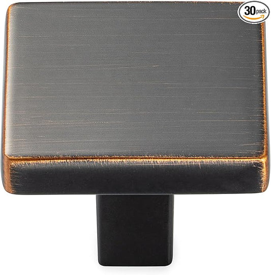 KOOFIZO 30 Pack Oil Rubbed Bronze Cabinet Knobs Bronze Drawer Knobs K03 Square Single Hole Cabinet Pulls for Cabinets Drawer Dresser Cupboard Bedroom Closet Bathroom Vanity