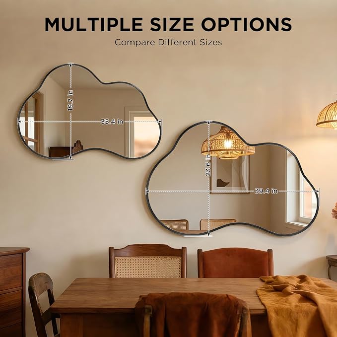 Irregular Wall Mirror with Metal Frame for Living Room, Hallway, Entryway, Bathroom and Dining Room