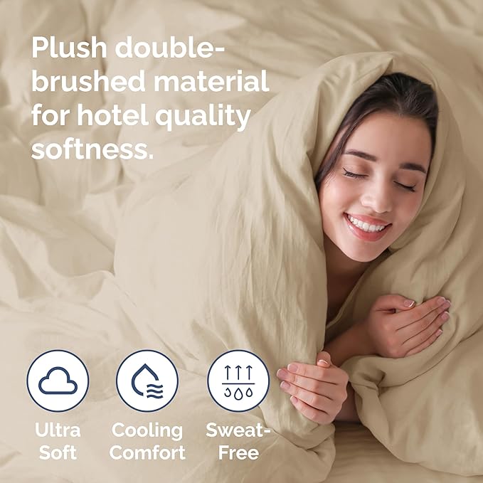 Duvet Cover Queen Size - Extra Soft Queen Size Duvet Cover - Lightweight, Breathable & Cozy - Easy Care & Fade Free with Zipper Closures & Ties - 90" x 90" Inches - (Cream) Comforter Not Included