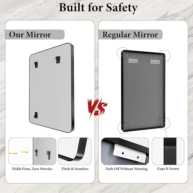 55X36 Inch Black Metal Framed Bathroom Mirror for Wall, Matte Vanity Mirror Farmhouse for Over Sink, Large Rounded Rectangle Mirror, Anti-Rust, Shatter-Proof, Hangs Horizontally or Vertically