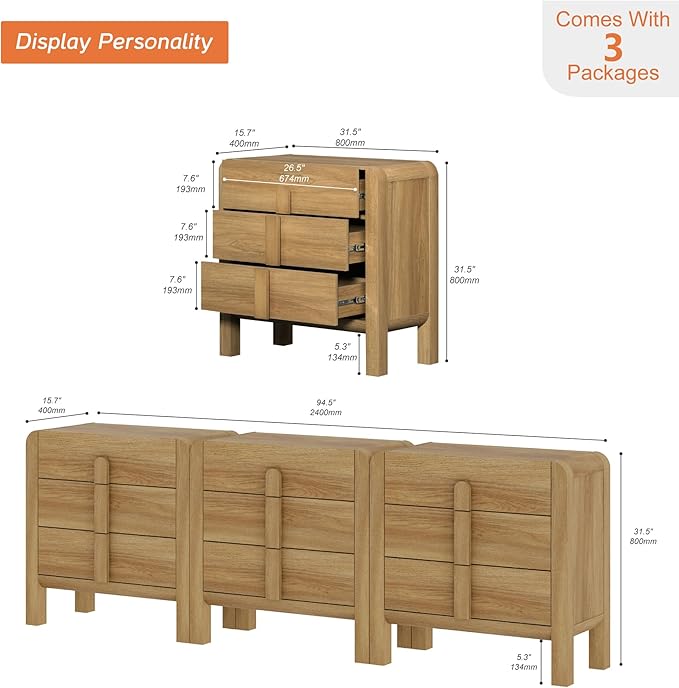 WAMPAT 94.5" W Large Sideboard Buffet Cabinet with Storage, Modern 3 in 1 Buffet Cabinet with 9 Drawers, Wood Credenzas Console Coffee Bar Cabinet for Kitchen, Living Room, Walnut